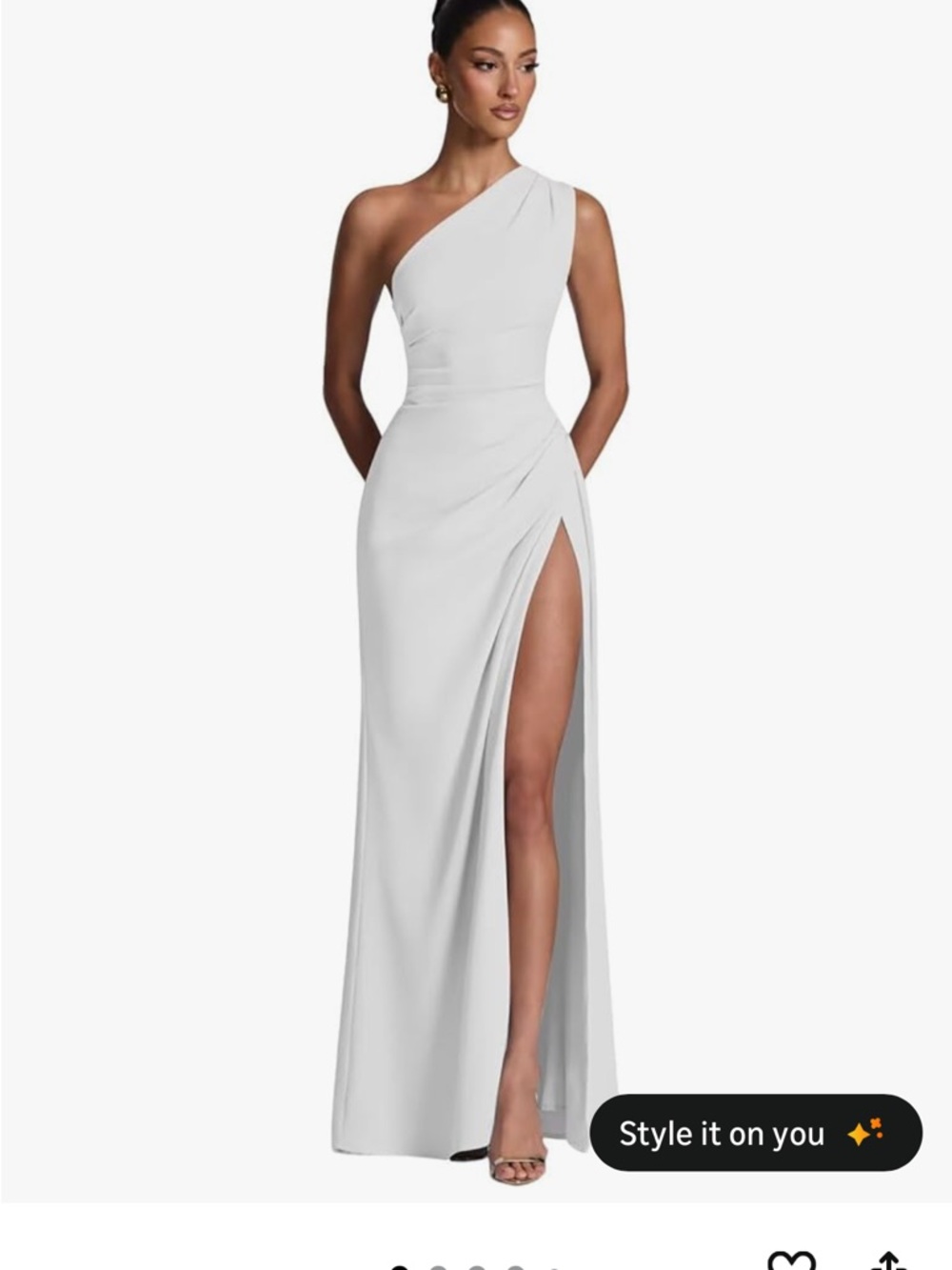 One-Shoulder White Evening Gown with High Slit
